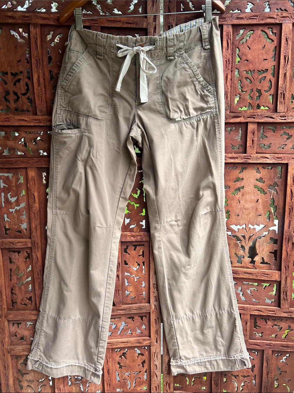 G1 Basic Goods Anthropologie Khaki Drawstring Boot-Cut Utility Pants